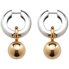 AGMES Mixed Metal Hinge Hoop Earrings Gold Vermeil and Clear Quartz Beads