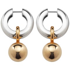 Agmes Mixed Metal Sterling Silver Hinge Hoop Drop Earrings Gold Vermeil Bead