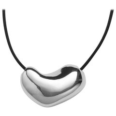 AGMES Sterling Silver Abstract Sculpted Heart Pendant Necklace on Cord