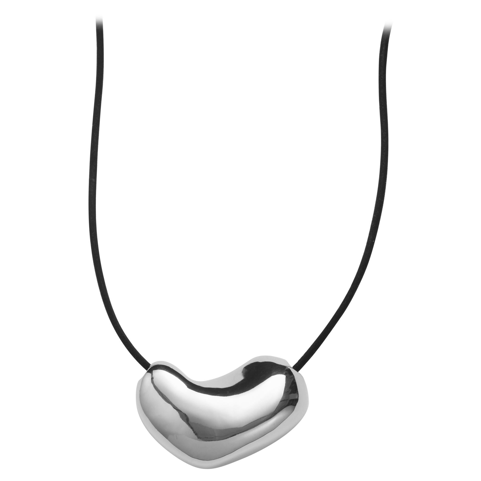 AGMES Sterling Silver Abstract Sculpted Heart Pendant Necklace on Cord