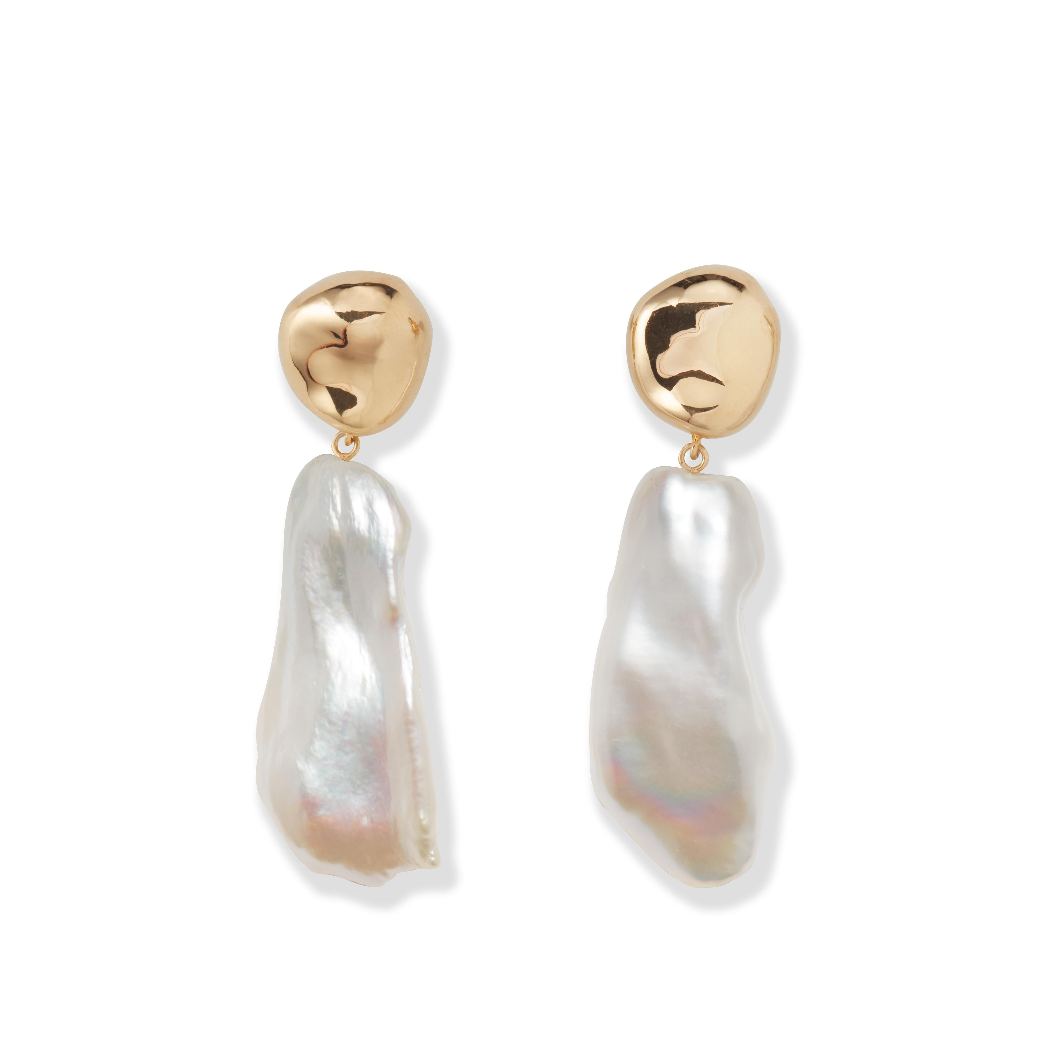 Women's AGMES Sterling Silver Baroque Freshwater Dark Pearl Organic Shape Drop Earrings