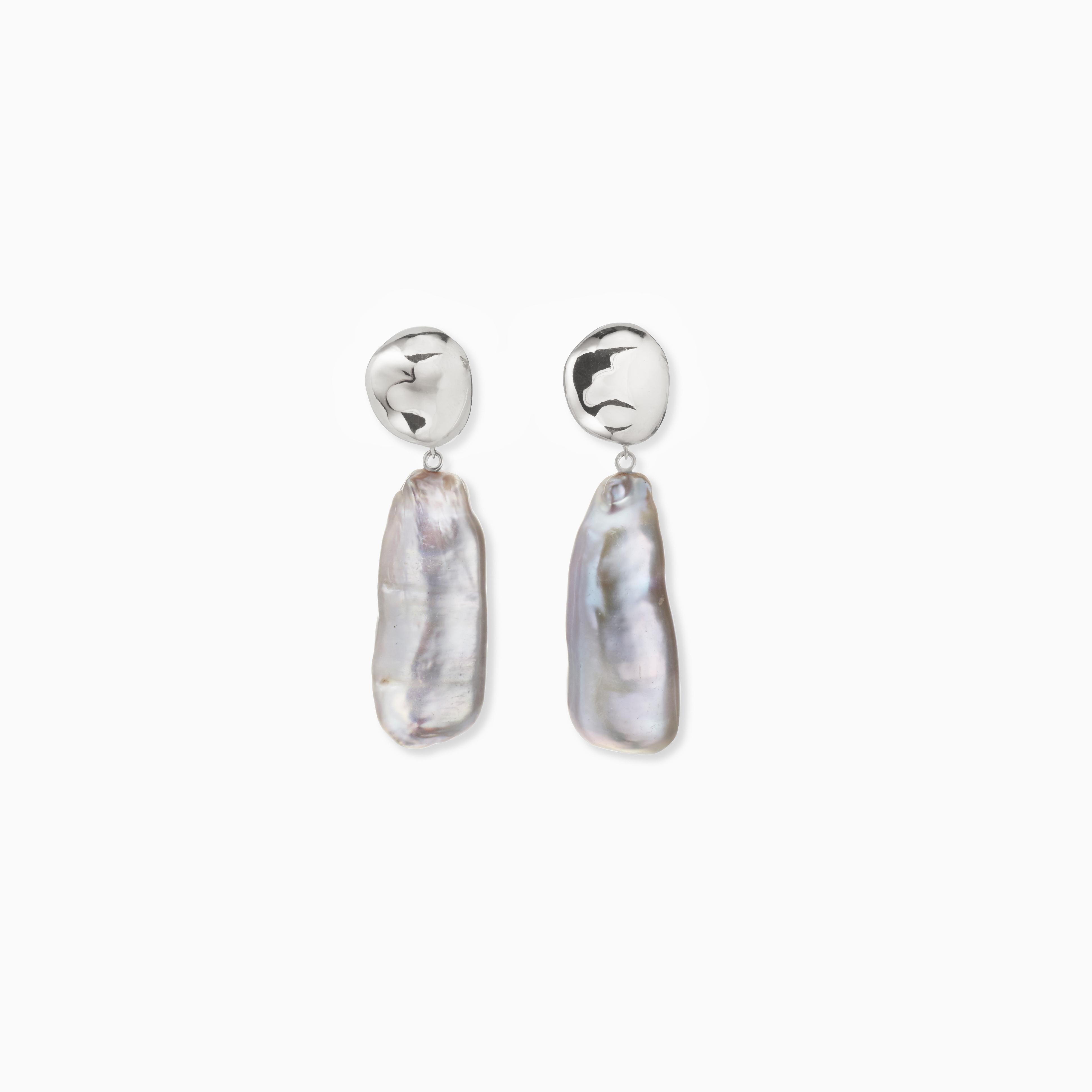 Contemporary AGMES Sterling Silver Baroque Freshwater Dark Pearl Organic Shape Drop Earrings