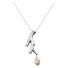 AGMES Sterling Silver Coral and Baroque Pearl Pendant Necklace