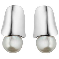 AGMES Sterling Silver Drop Stud Earrings with Freshwater Pearls