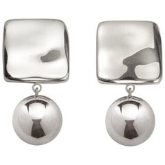 AGMES Sterling Silver Lightweight Dangle Earrings w Sculptural Square and Drop