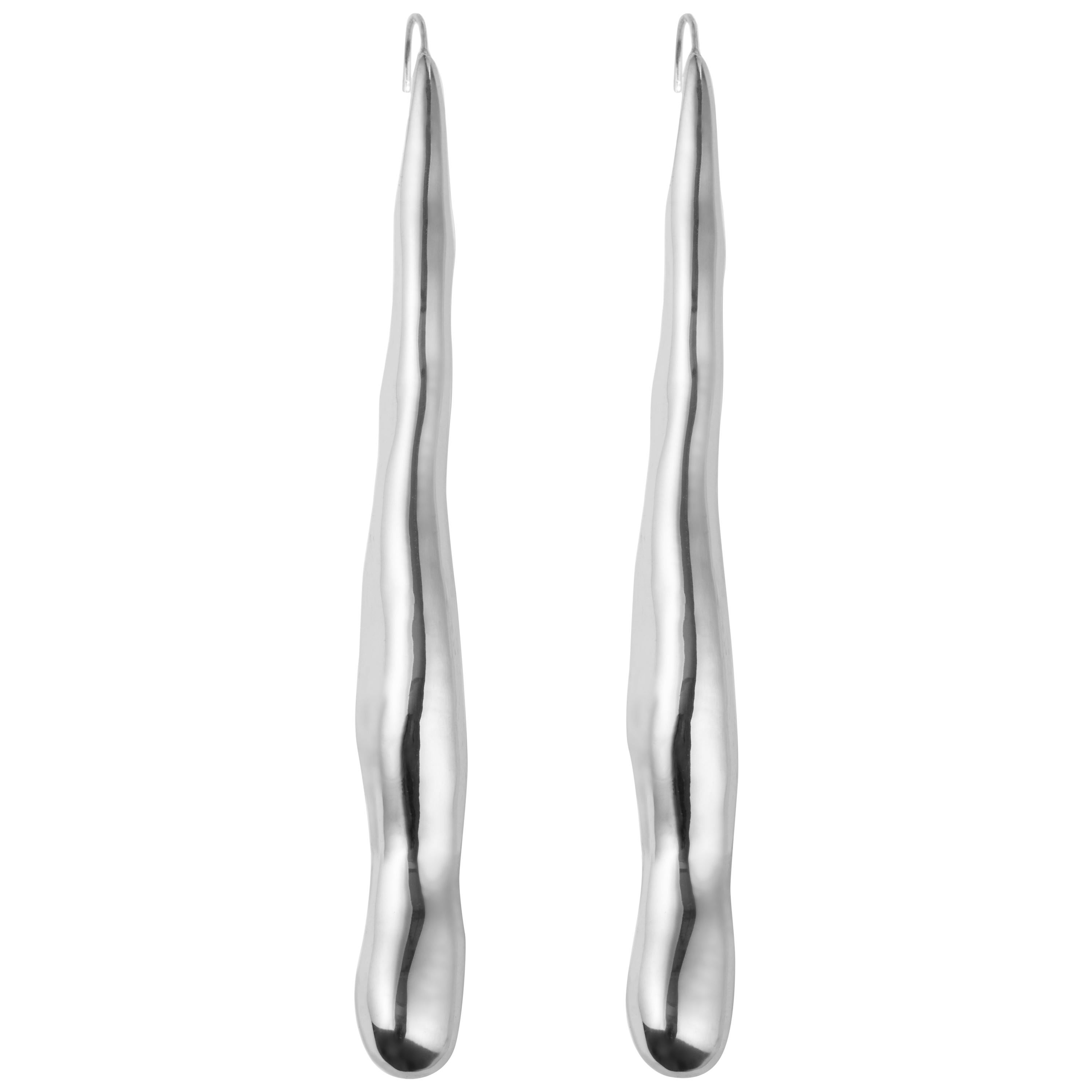 AGMES Sterling Silver Long Drop Sculptural Organic Earrings