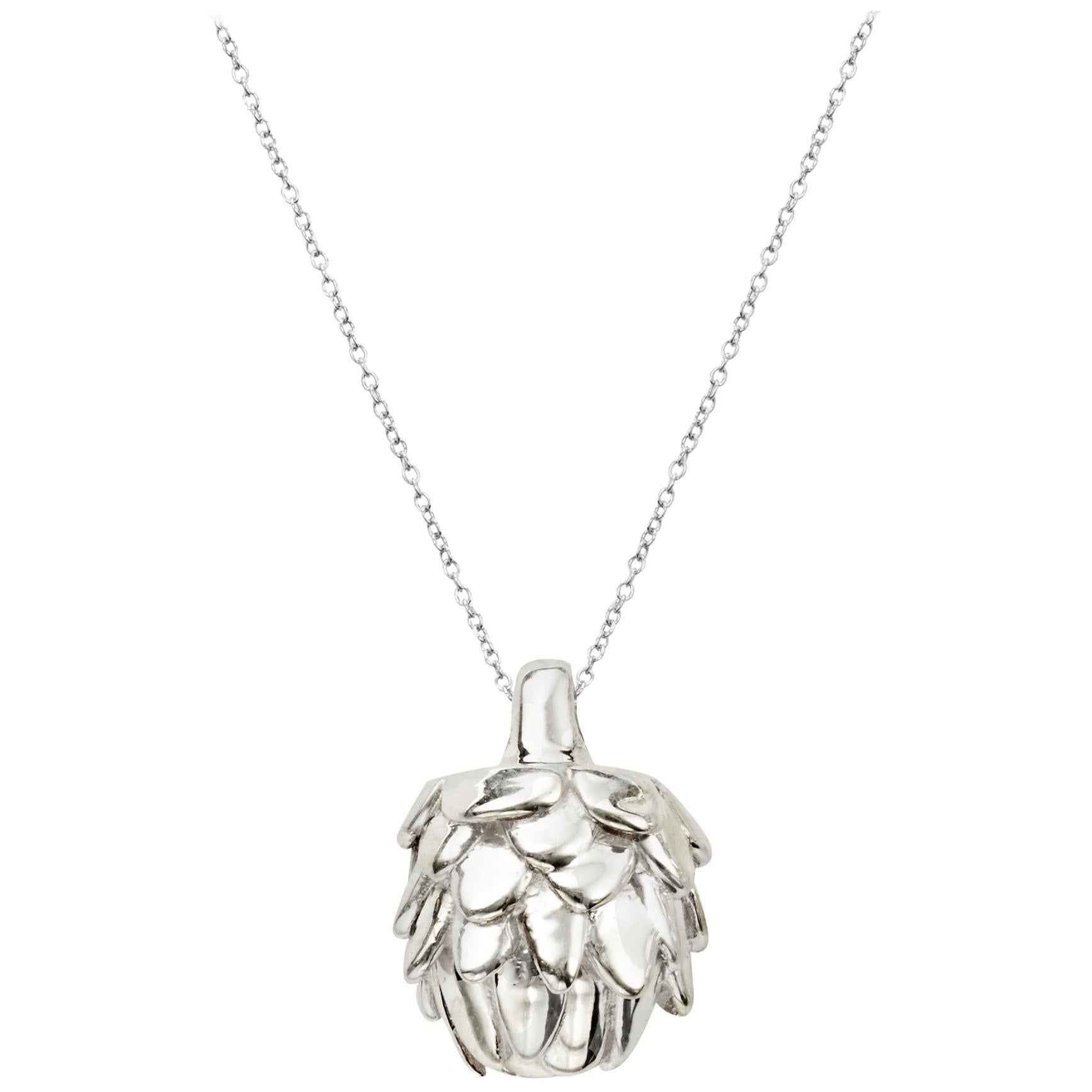 AGMES Sterling Silver Mini Artichoke Pendant Necklace on Chain