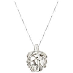 AGMES Sterling Silver Mini Artichoke Pendant Necklace on Chain