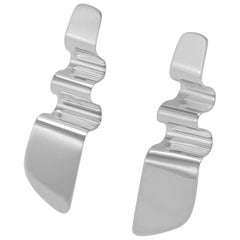 AGMES Sterling Silver Modern Sculptural Drop Curve Earrings