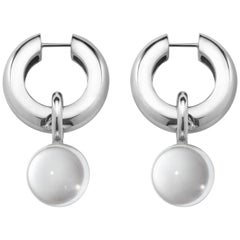AGMES Sterling Silver Quartz Hinge Hoop Drop Earrings with Clear Crystal Bead
