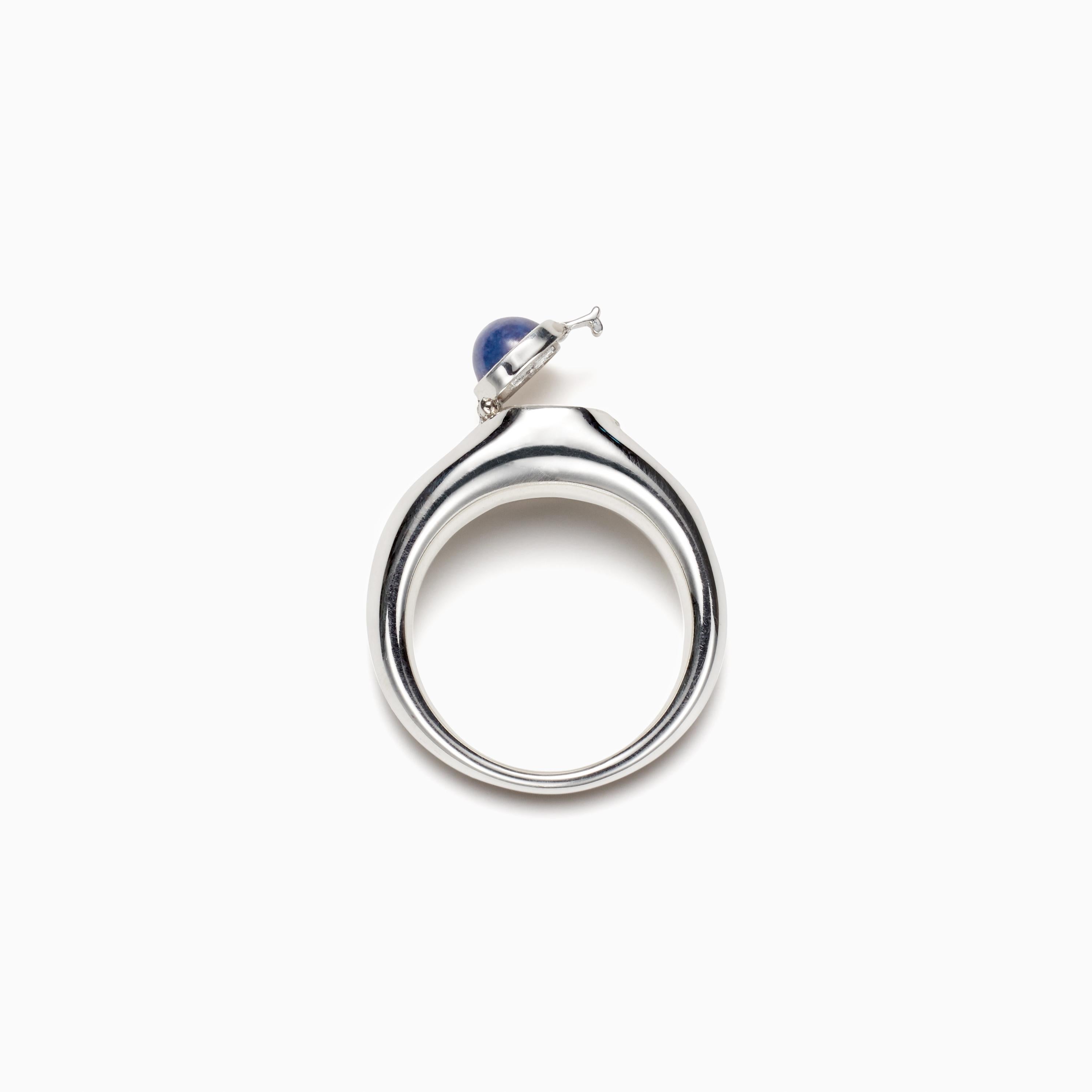 For Sale:  AGMES Sterling Silver Locket Ring with Lapis Stone 2