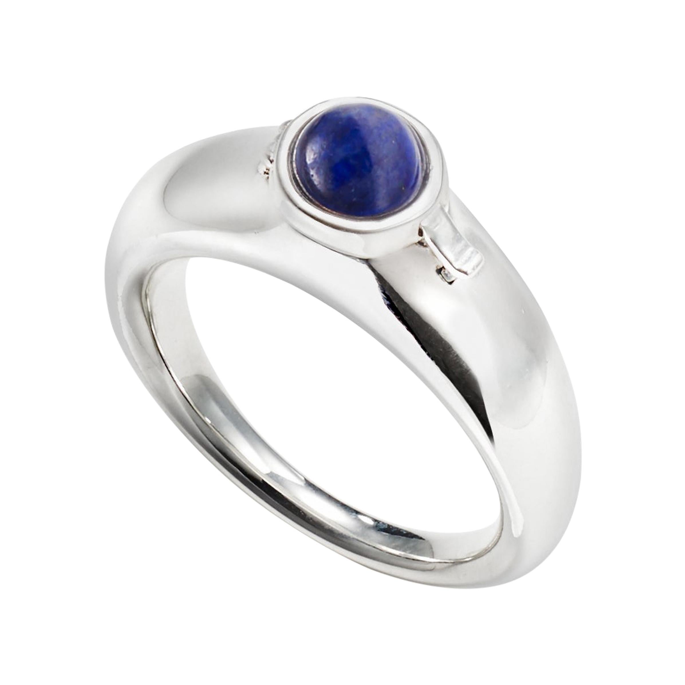 For Sale:  AGMES Sterling Silver Locket Ring with Lapis Stone