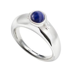 AGMES Sterling Silver Locket Ring with Lapis Stone