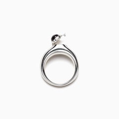 AGMES Sterling Silver Ring with Onyx Stone and Hidden Locket