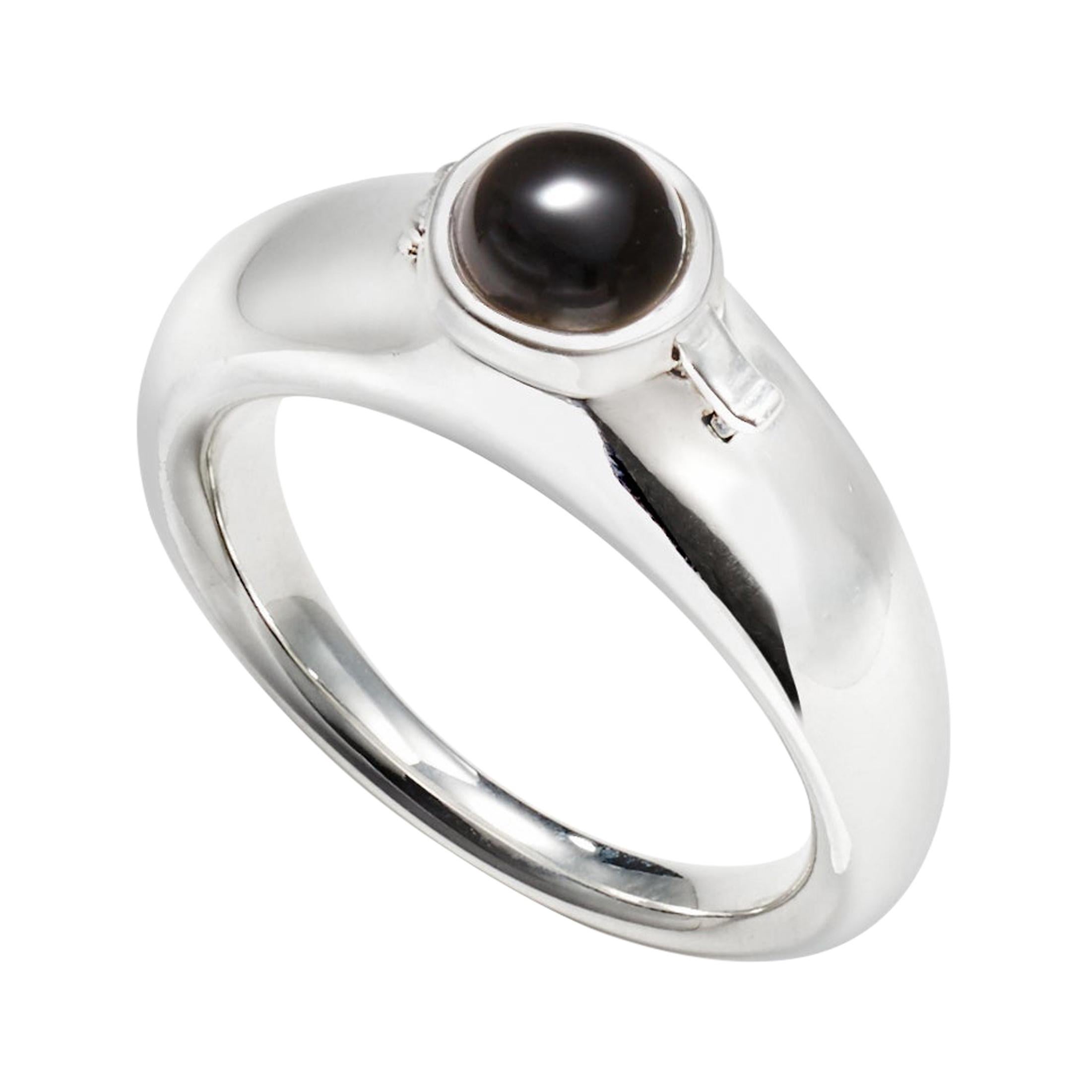 For Sale:  AGMES Sterling Silver Ring with Onyx Stone and Hidden Locket
