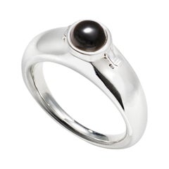 AGMES Sterling Silver Ring with Onyx Stone and Hidden Locket