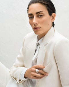 AGMES Sterling Silver Sculptural Cocktail Round Domed Ring