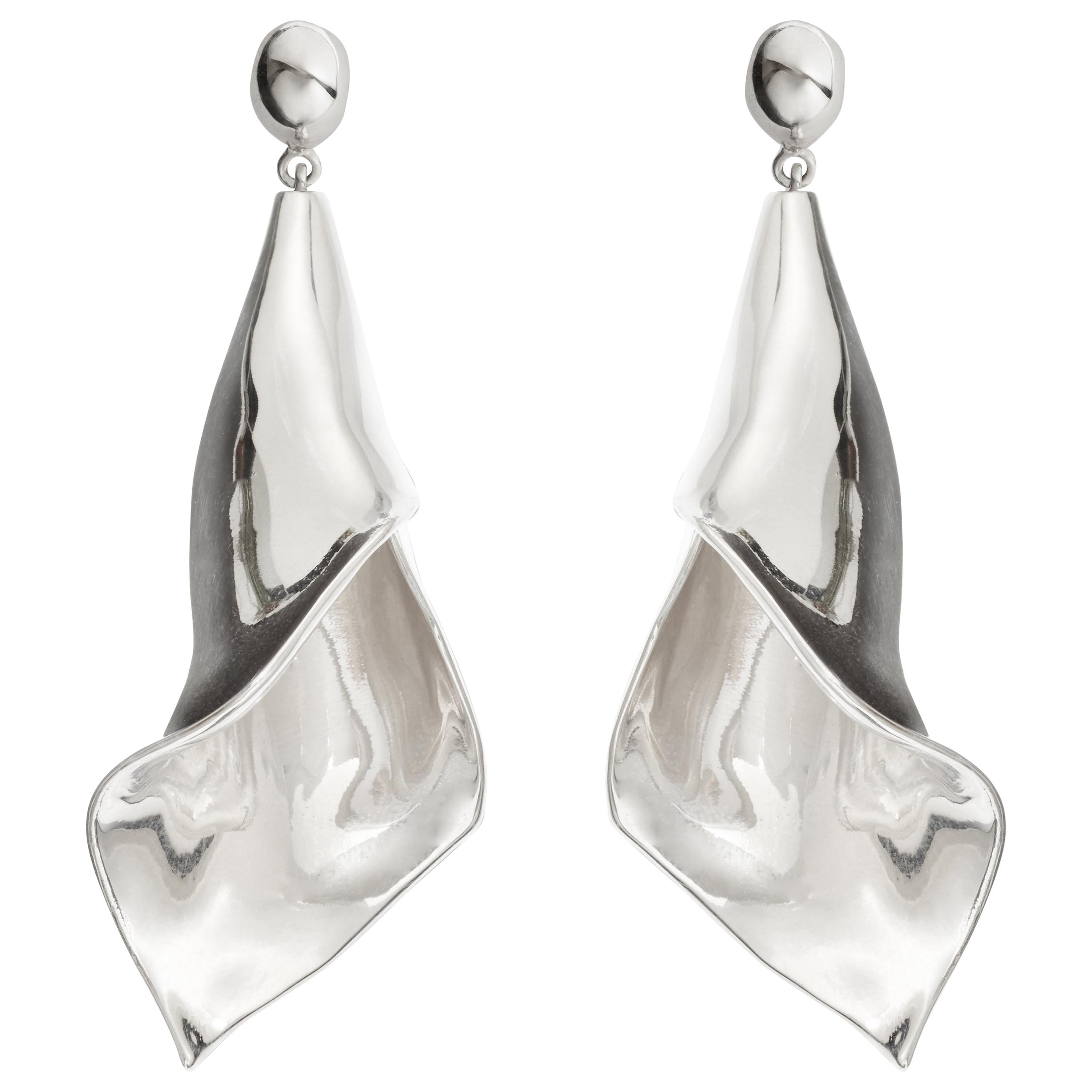 AGMES Sterling Silver Statement Calla Lily Dangle Drop Earrings