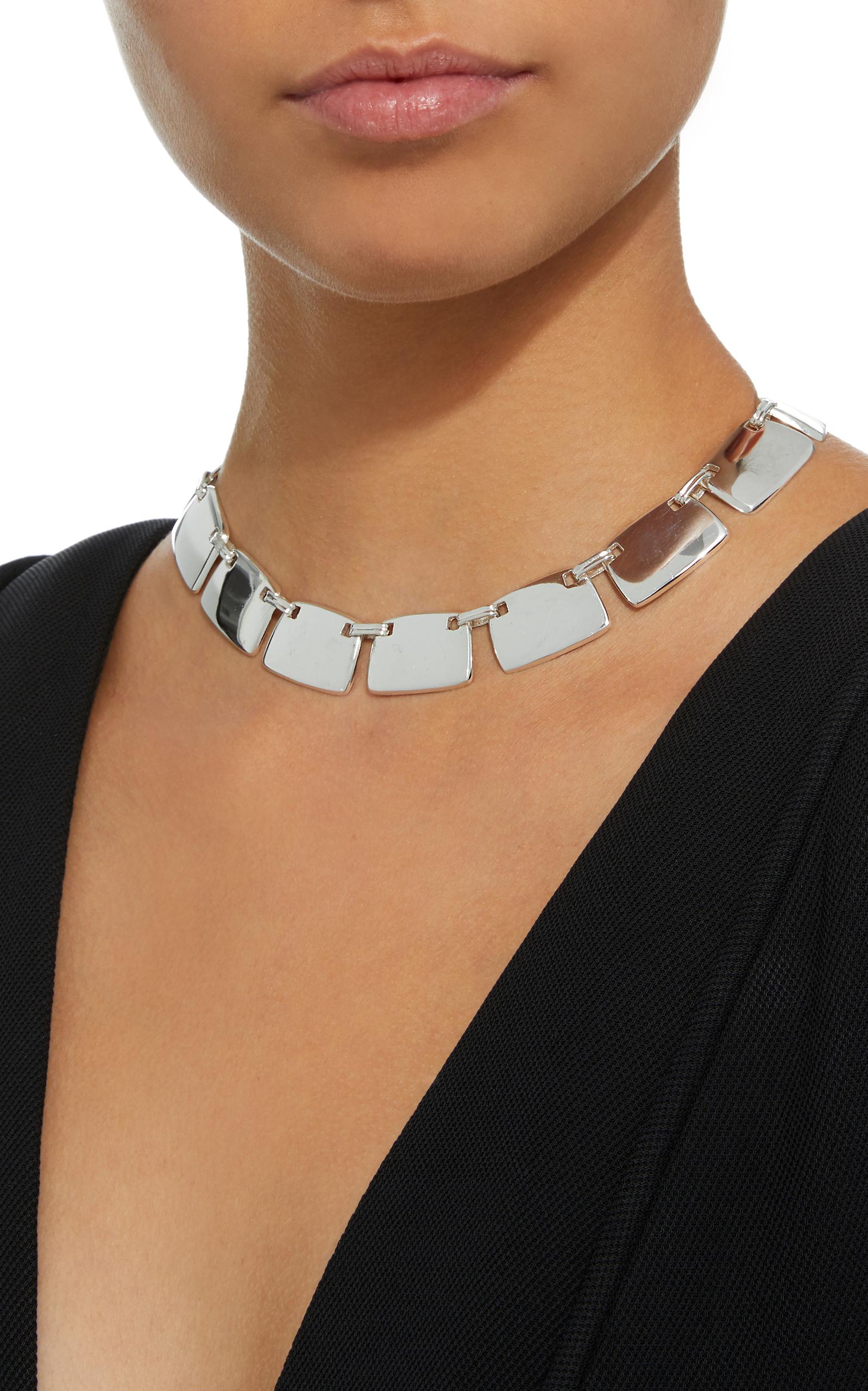 AGMES Sterling Silver Unique Elegant Statement Link Collar Necklace In New Condition In New York, NY