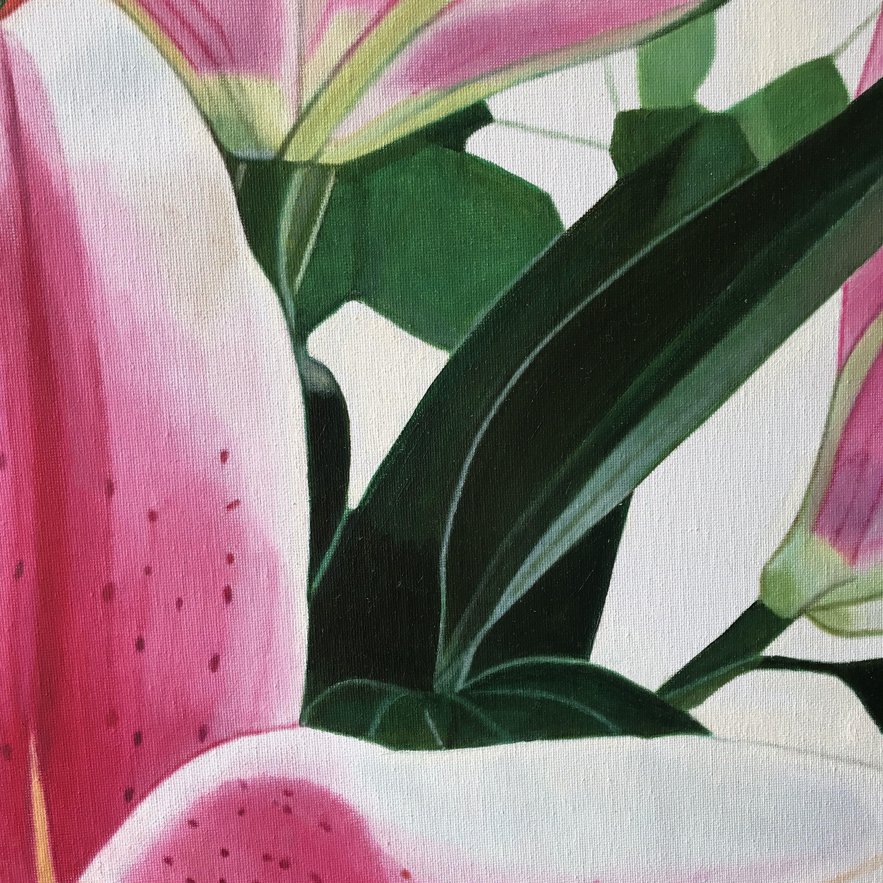 Lys roses (Pink lilies), Painting, Oil on Canvas For Sale 2
