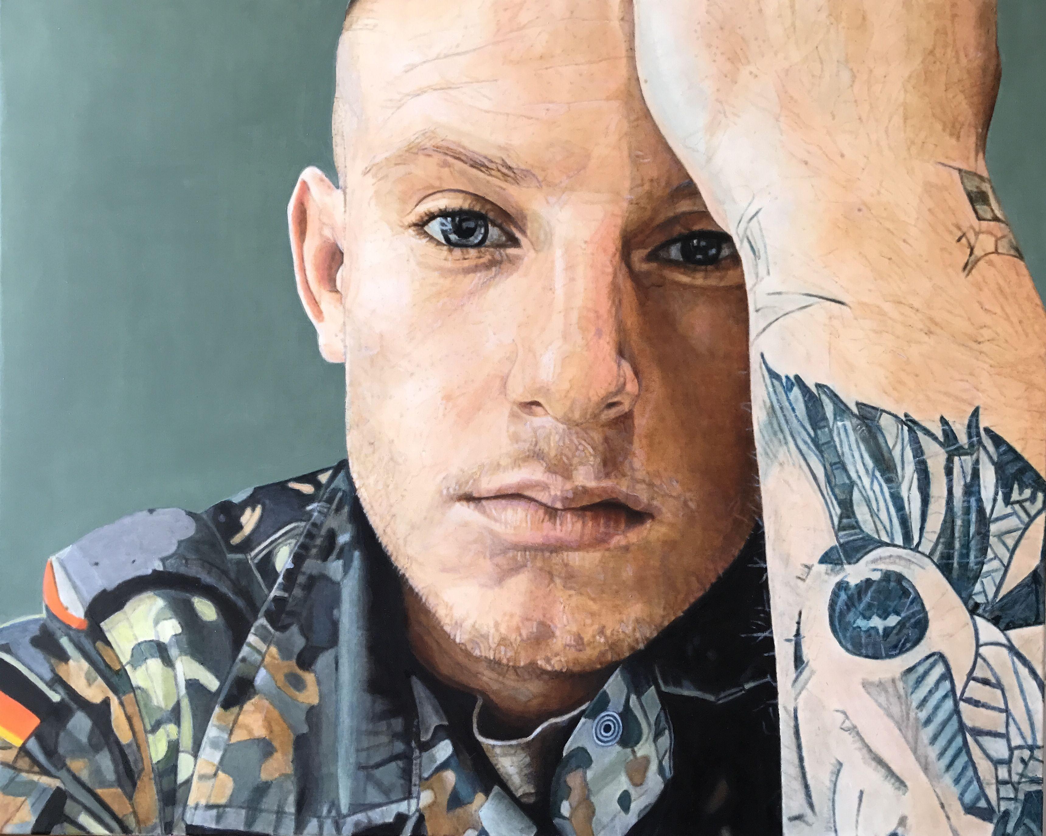 Portrait of a soldier :: Painting :: Photorealism :: This piece comes with an official certificate of authenticity signed by the artist :: Ready to Hang: No :: Signed: Yes :: Signature Location: back :: Canvas :: Landscape :: Original :: Framed: No
