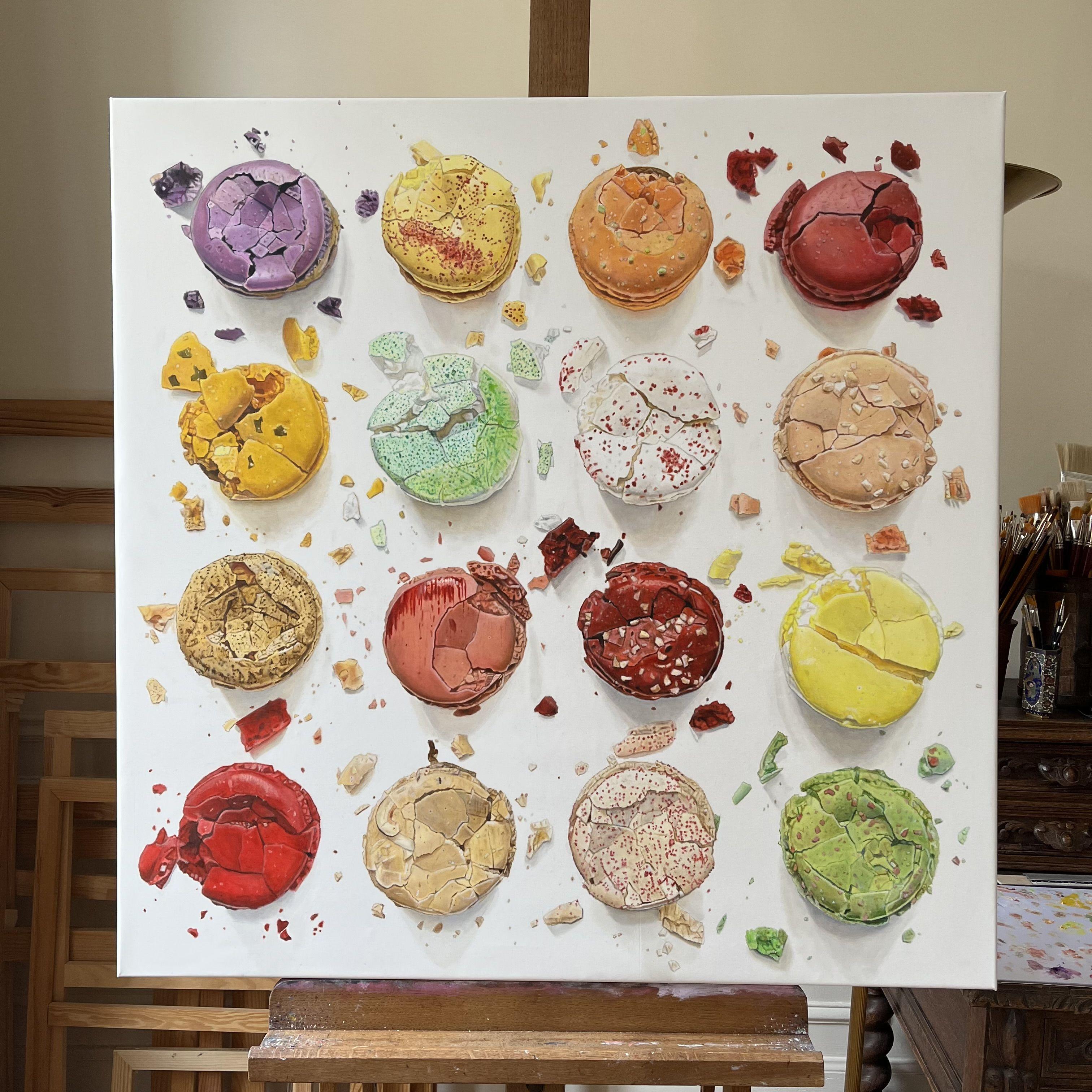 Macaroons' abstraction VII, Painting, Oil on Canvas - Photorealist Photograph by AgnÃ¨s LefÃ¨vre