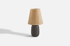 Agne Aronson, Table Lamp, Brown-Glazed Stoneware, Rattan, Sweden, C. 1960s