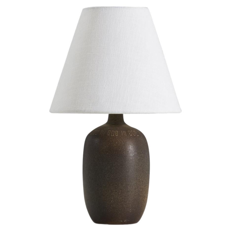  Agne Aronson, Table Lamp, Brown-Glazed Stoneware, Sweden, c. 1960s For Sale