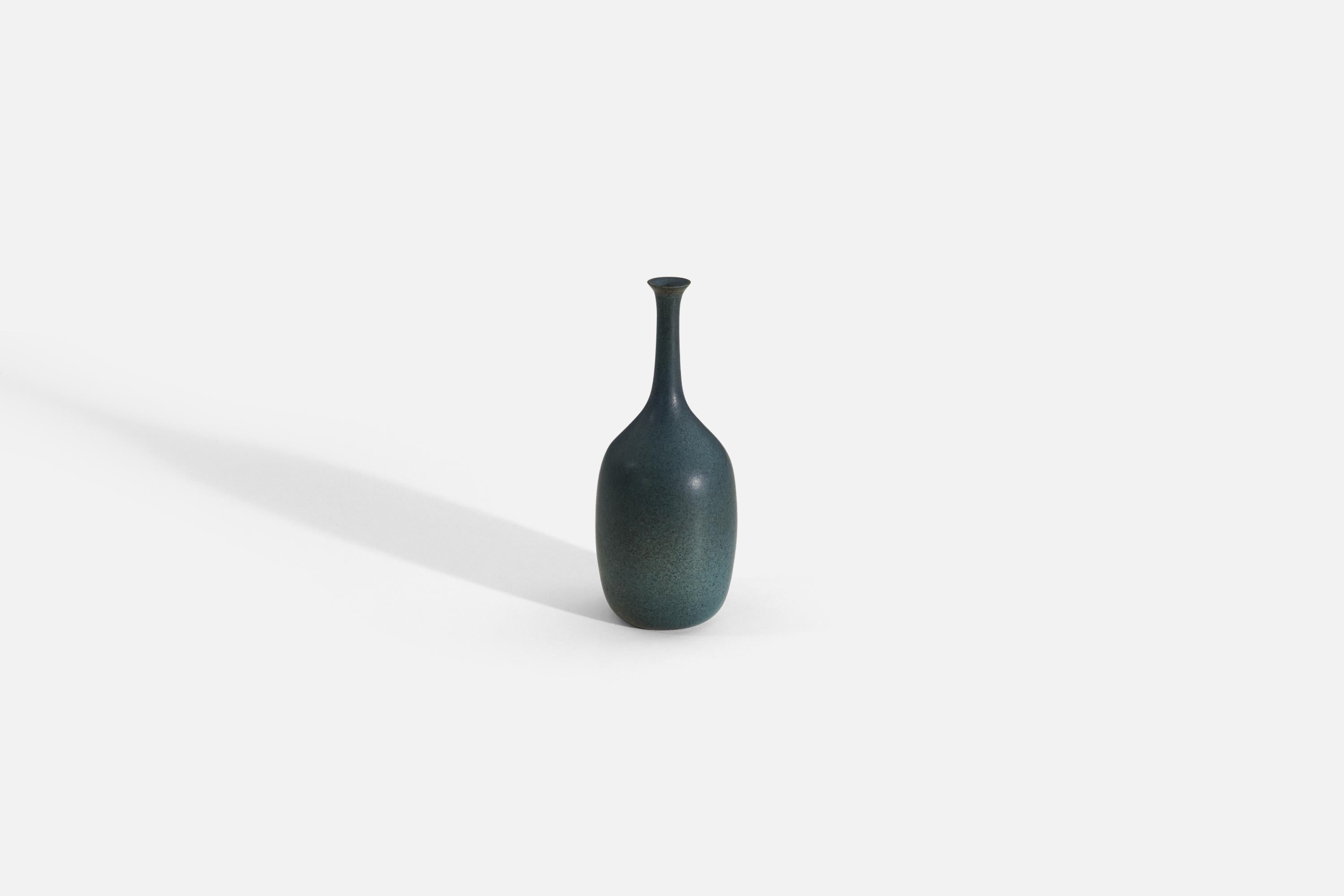 Swedish Agne Aronson, Vase, Blue-Glazed Stoneware, Sweden, 1960s For Sale