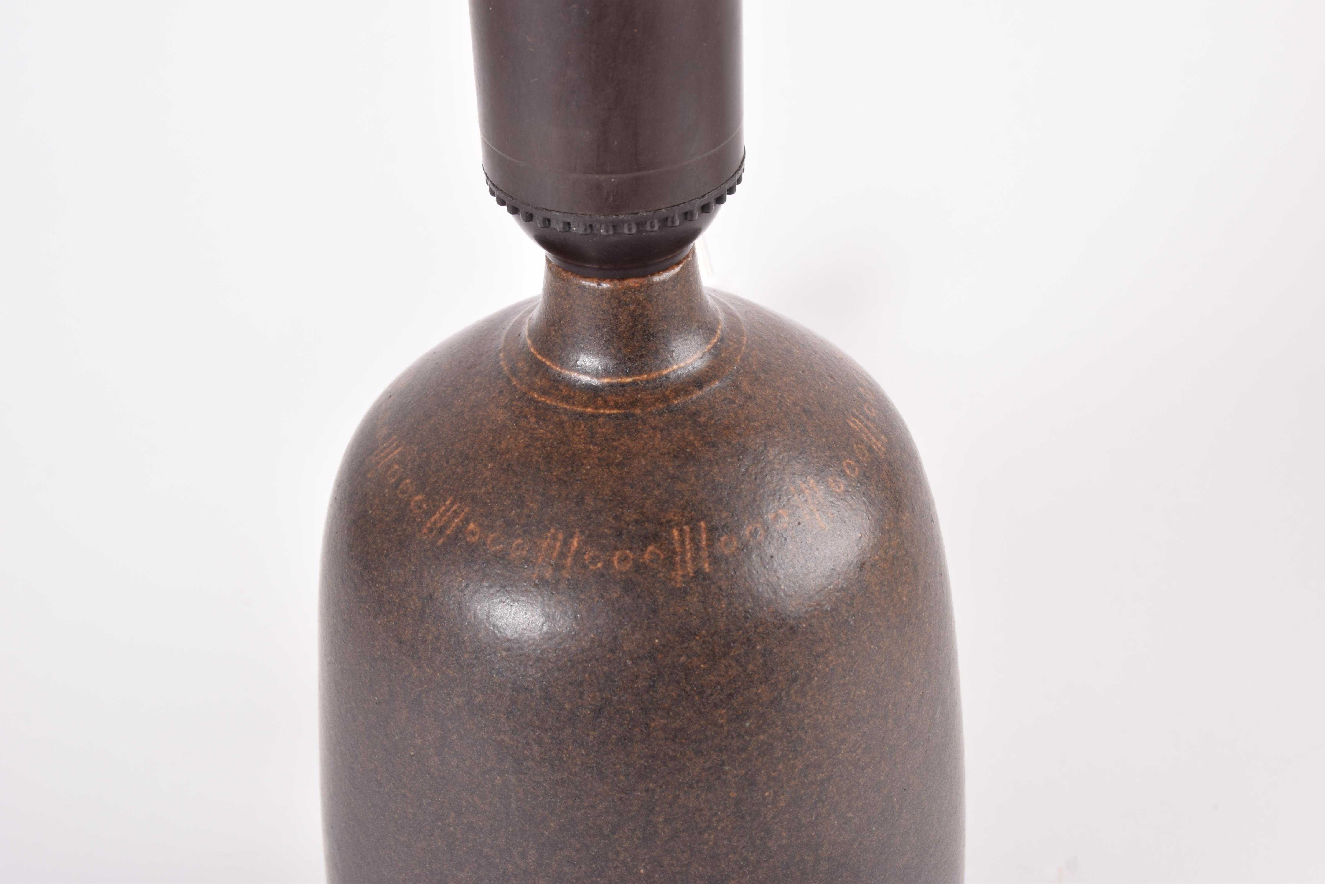 Ceramic Agne Aronsson Aronson Mid-Century Table Lamp Brown Original Shade, Sweden 1960s For Sale