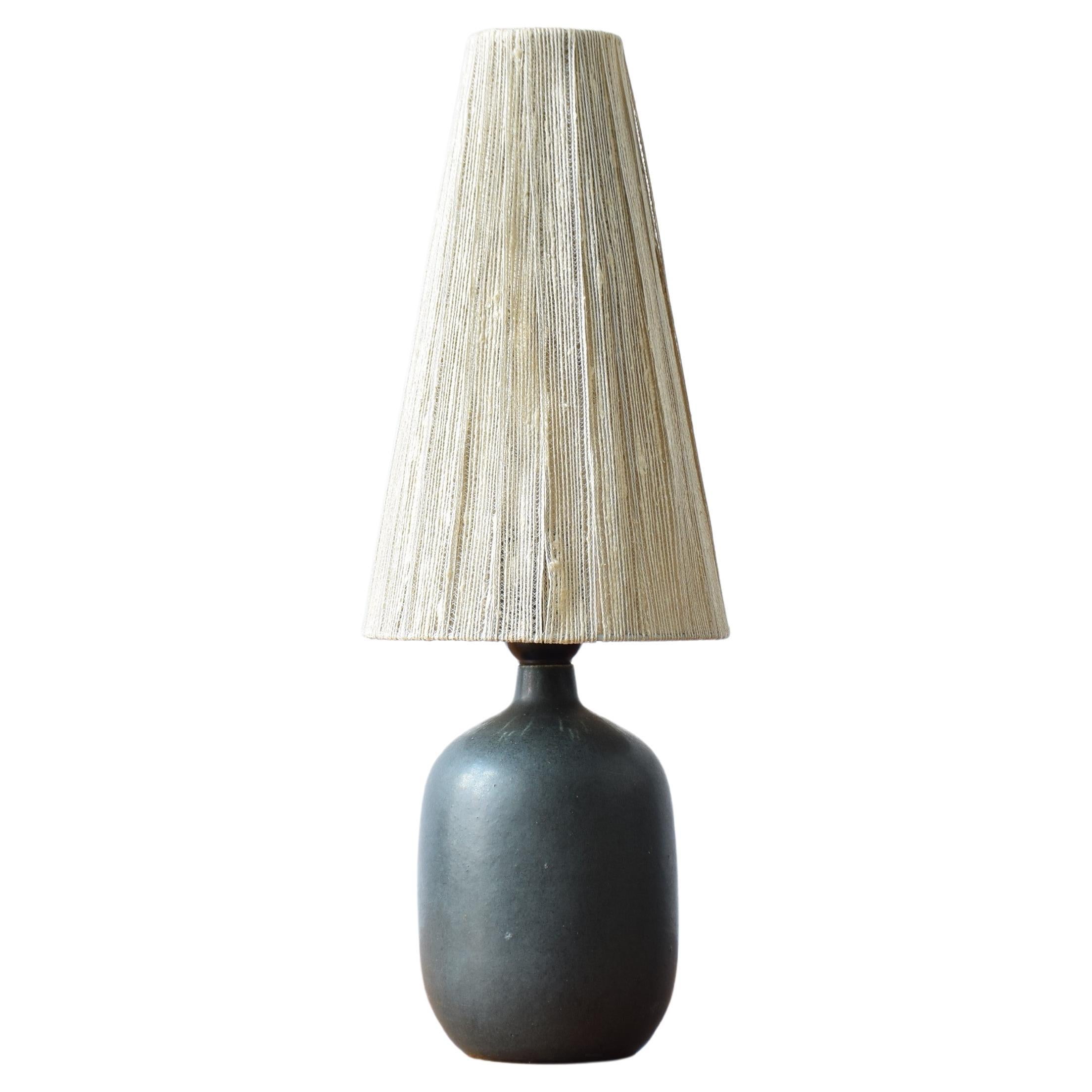 Agne Aronsson Mid-Centúry Stoneware Table Lamp with Original Shade, Sweden 1960s
