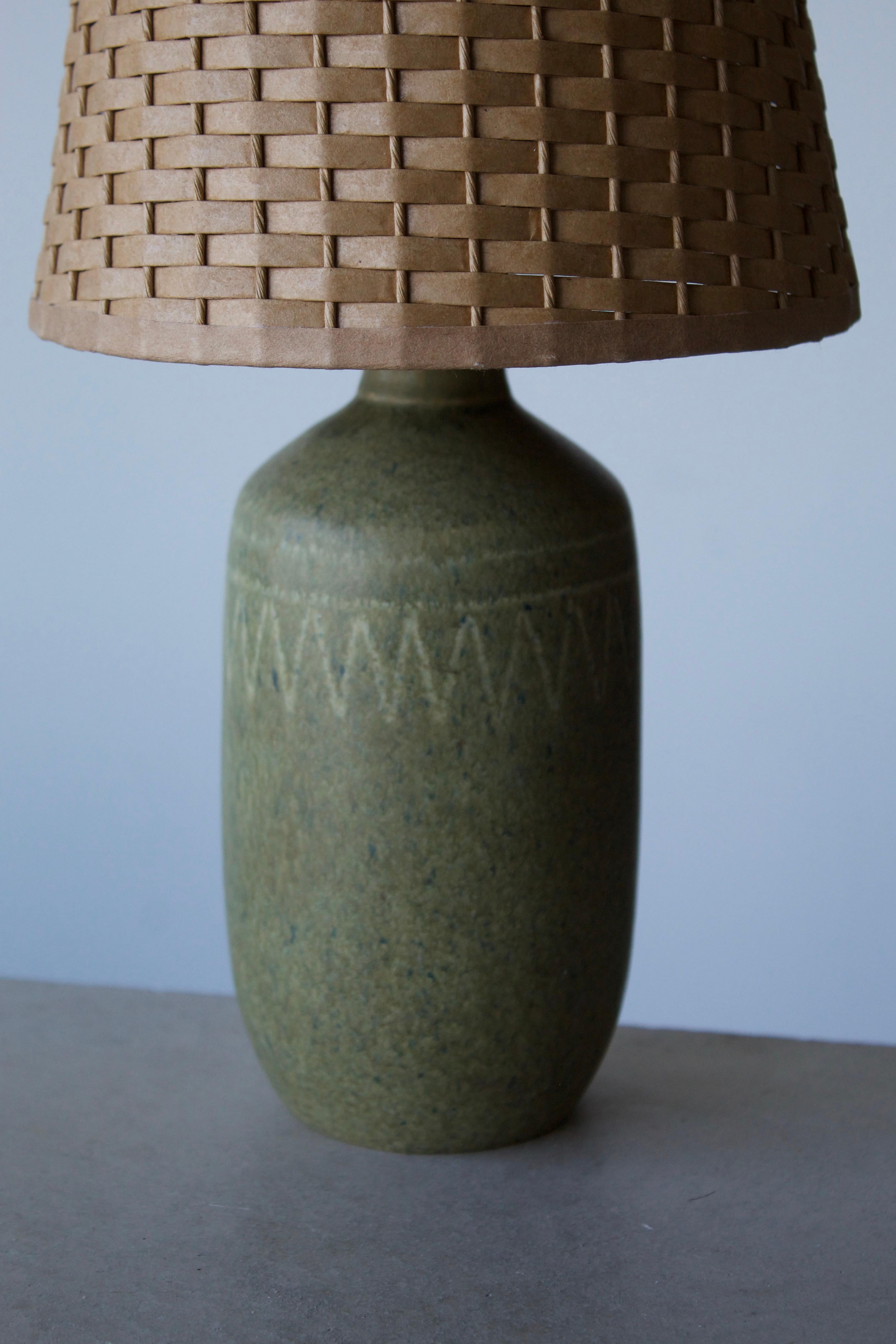 Mid-Century Modern Agne Aronsson, Table Lamp, Green Glazed Stoneware, Artist Studio, Sweden, 1960s