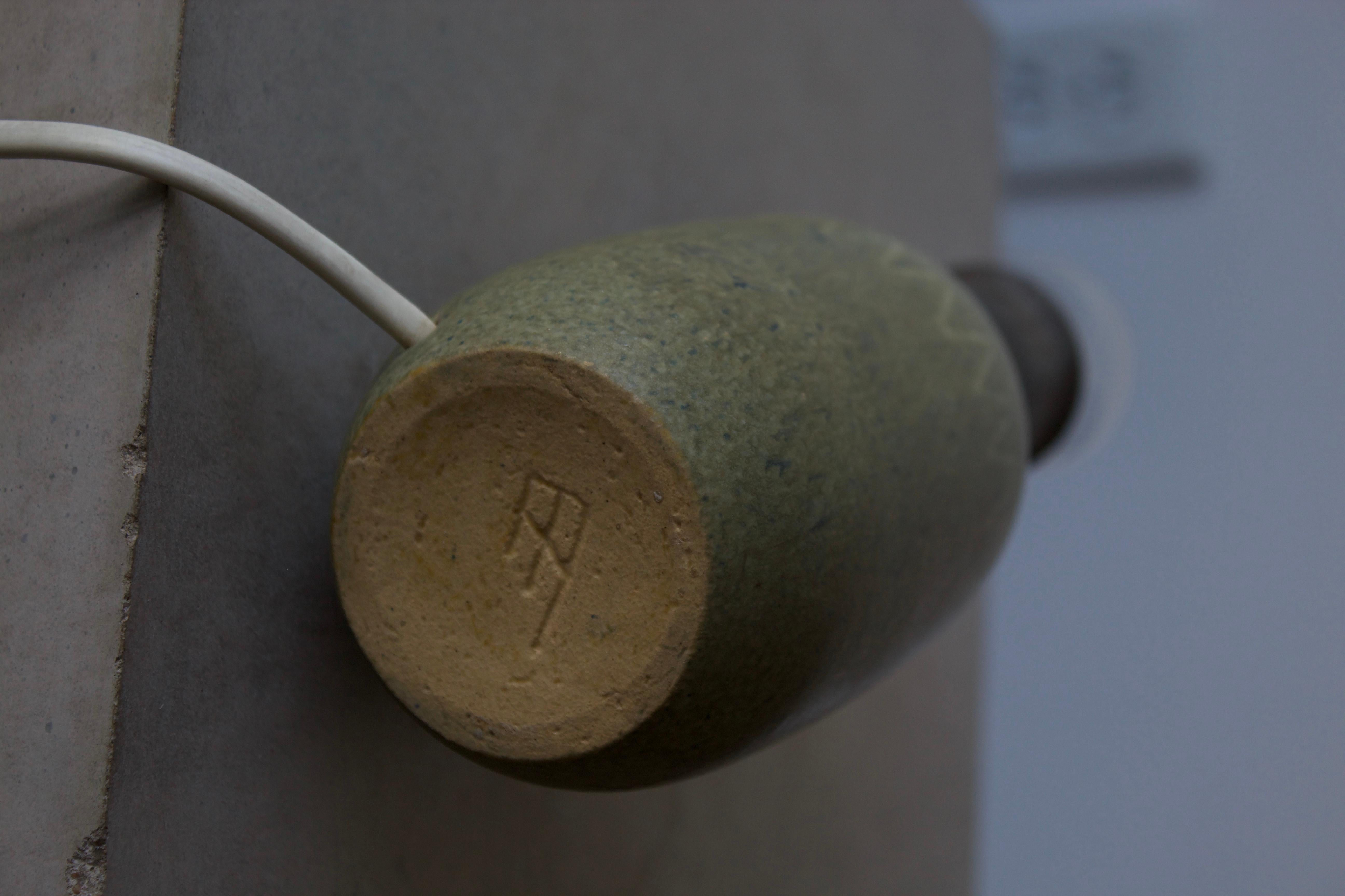 Swedish Agne Aronsson, Table Lamp, Green Glazed Stoneware, Artist Studio, Sweden, 1960s