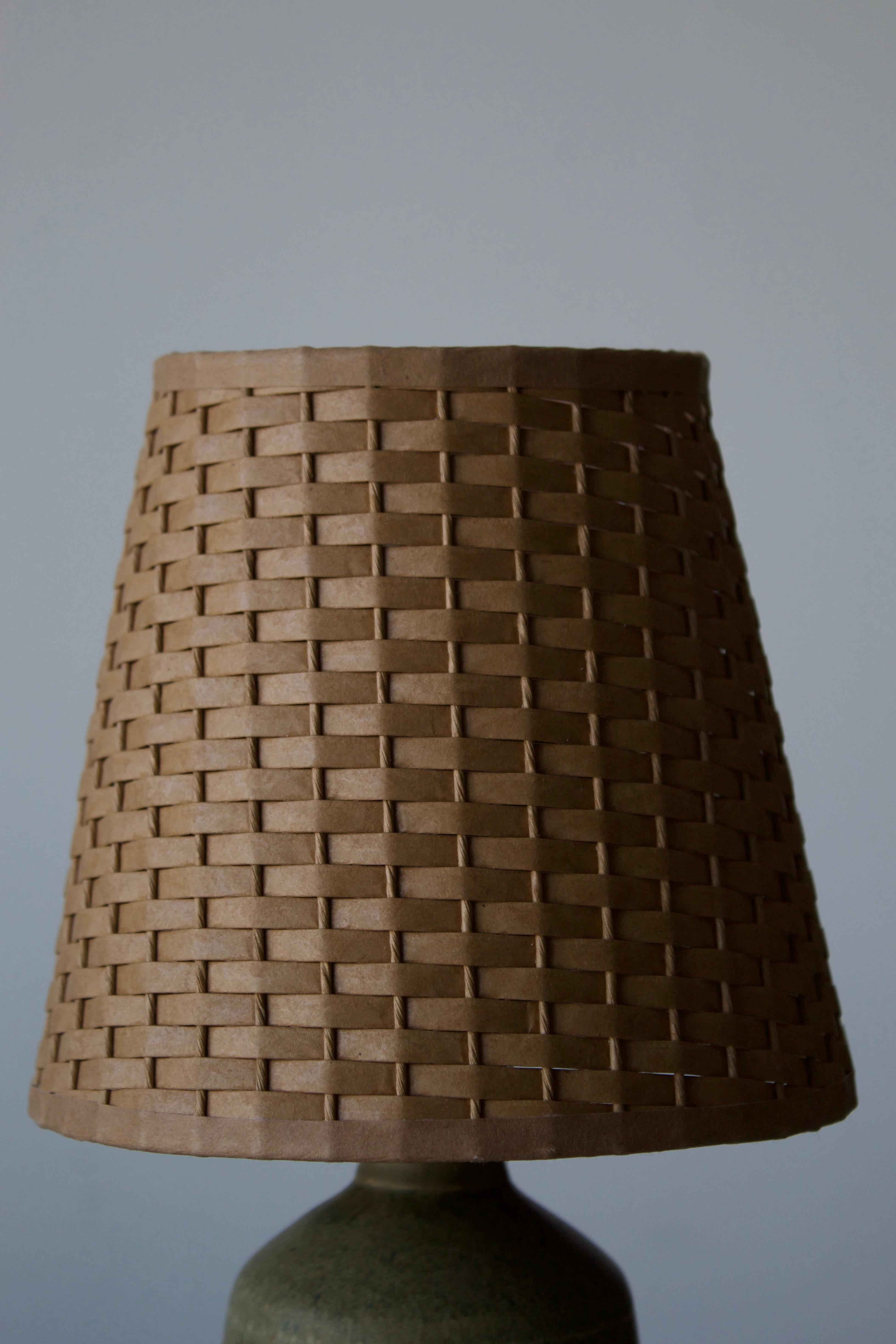 Agne Aronsson, Table Lamp, Green Glazed Stoneware, Artist Studio, Sweden, 1960s In Good Condition In High Point, NC