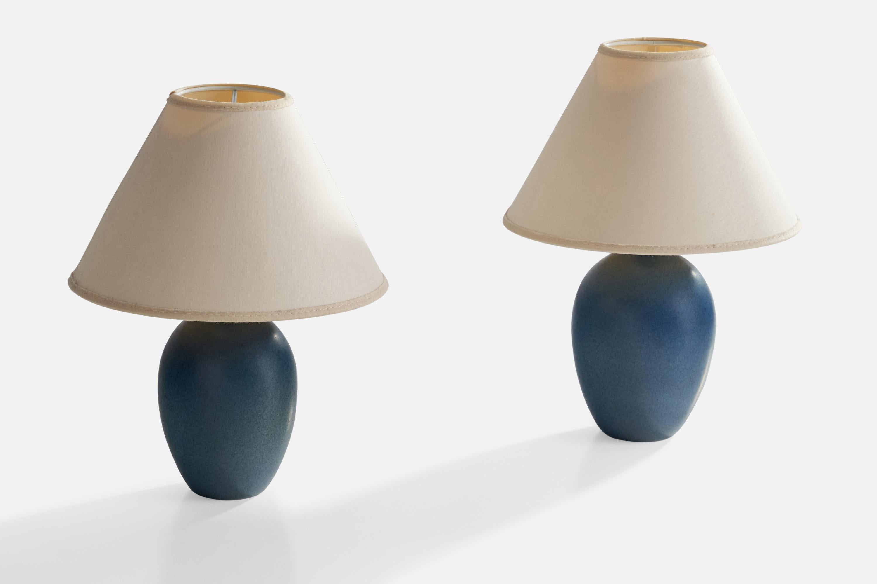 Swedish Agne Aronsson, Table Lamps, Stoneware, Fabric, Sweden, 1970s