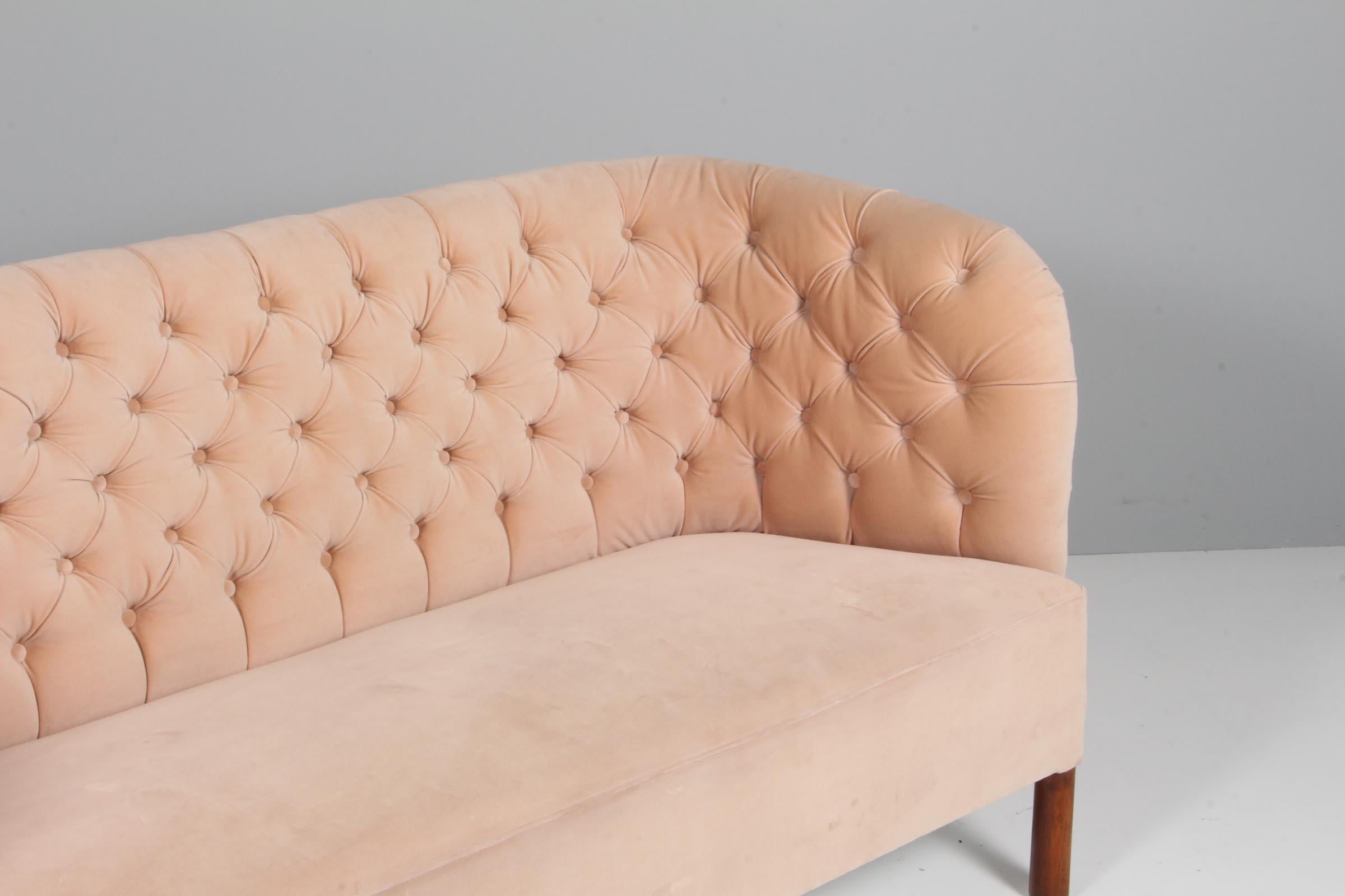 Danish Agner Christoffersen, sofa in rosa velvet, Denmark 1940s For Sale