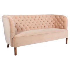 Vintage Agner Christoffersen, sofa in rosa velvet, Denmark 1940s