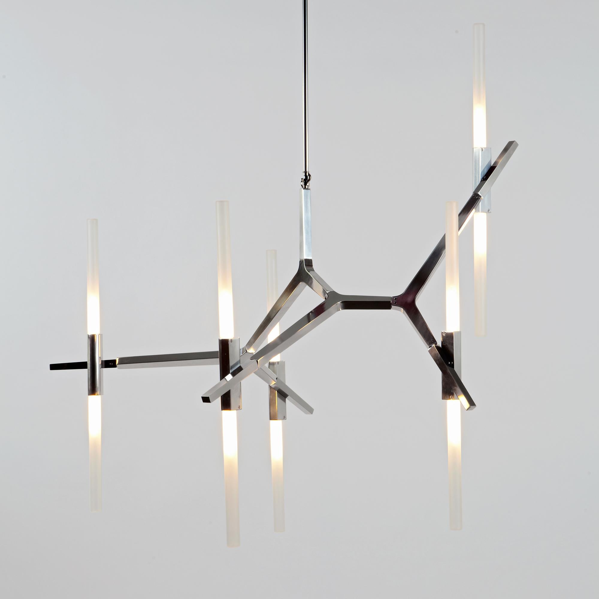 Originally conceived as a candelabra, Agnes takes its inspiration from the fictional heroine of the same name, a worker in the world's oldest profession during the 1849 California Gold Rush. The modular system would allow Agnes easy setup in her