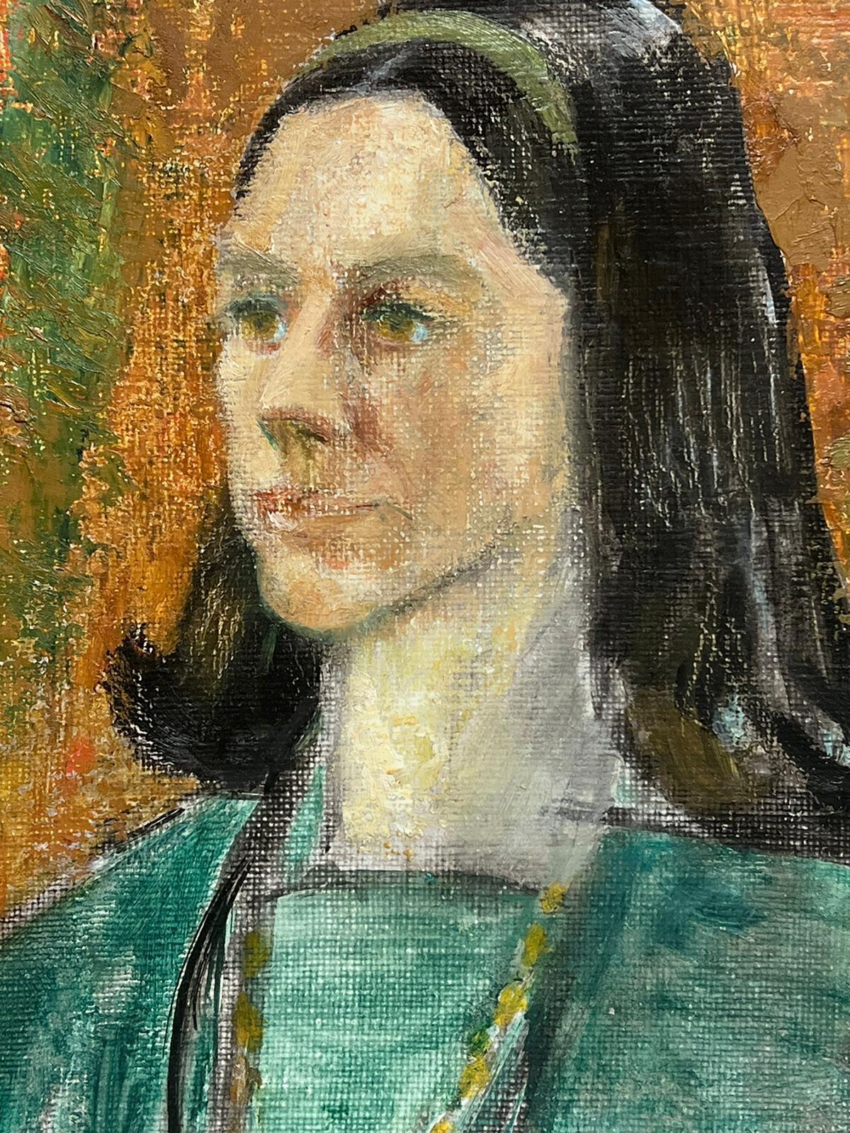 lady in a green jacket painting