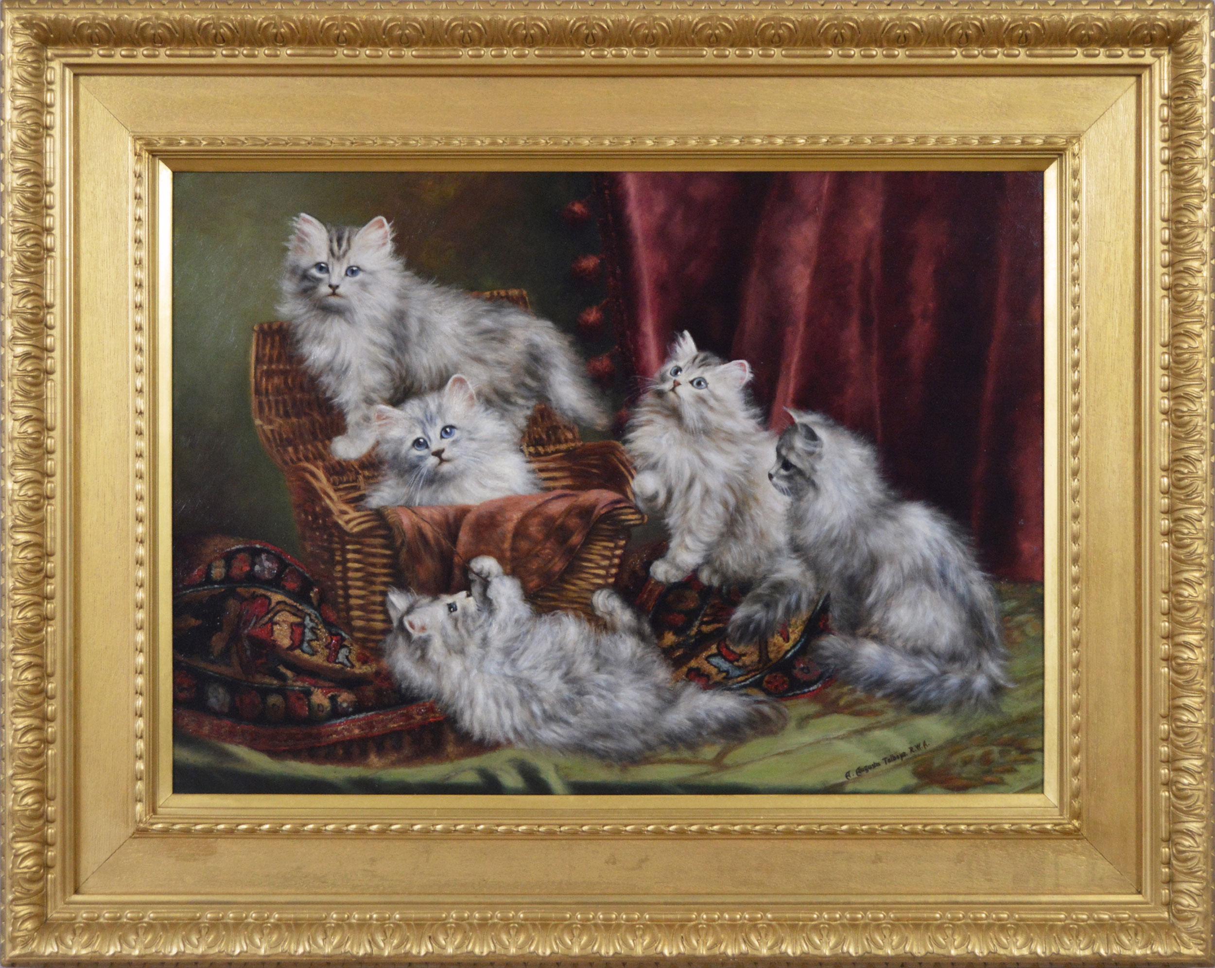 Agnes Augusta Talboys Animal Painting - Genre animal oil painting of Persian kittens