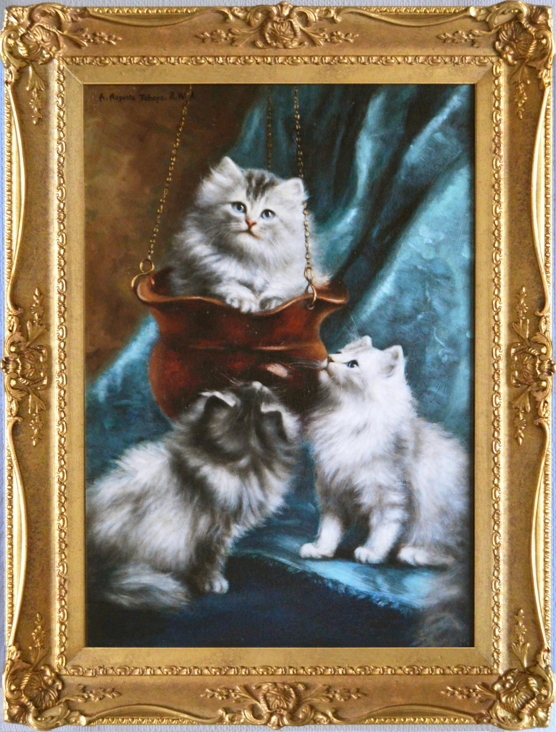 Agnes Augusta Talboys Animal Painting - 19th Century genre oil painting of Persian Kittens