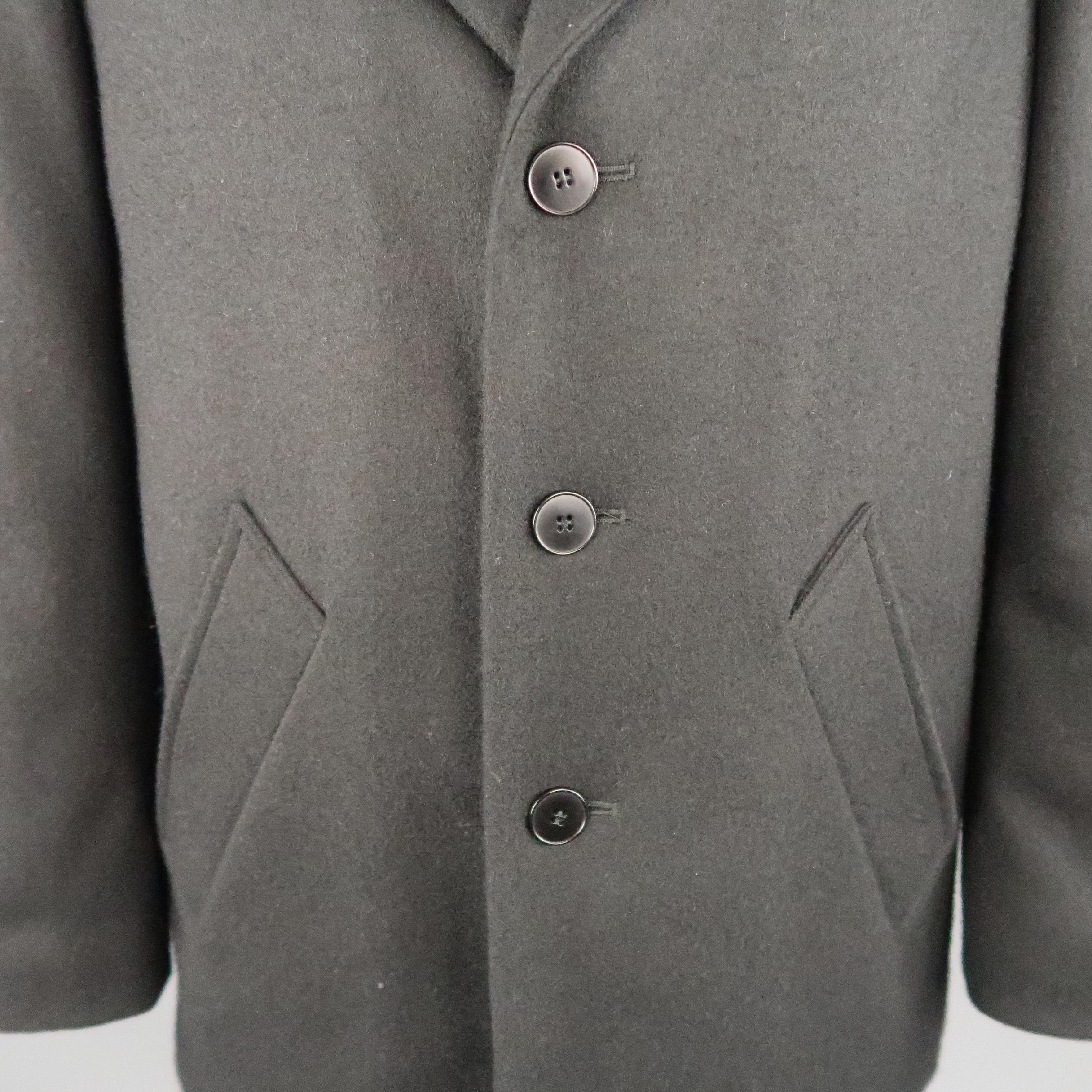 AGNES B. 44 Black Wool Slanted Pocket Pea Coat In Excellent Condition In San Francisco, CA