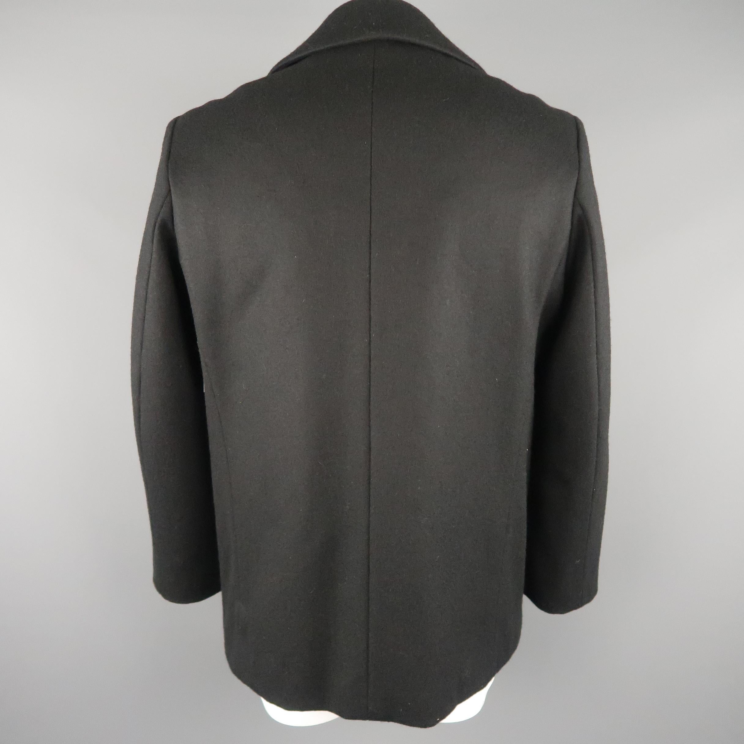 AGNES B. 44 Black Wool Slanted Pocket Pea Coat 1