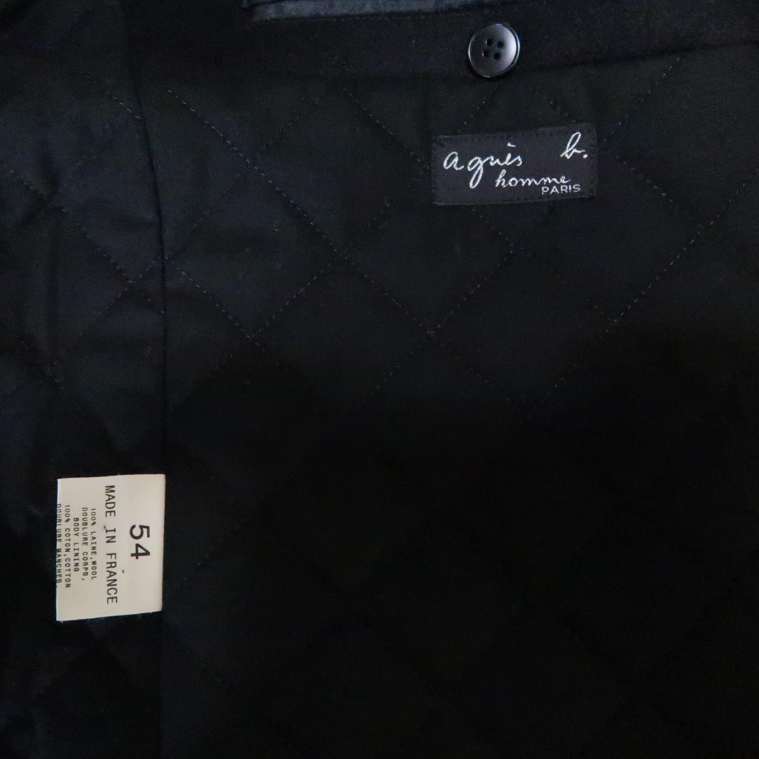 AGNES B. 44 Black Wool Slanted Pocket Pea Coat 2