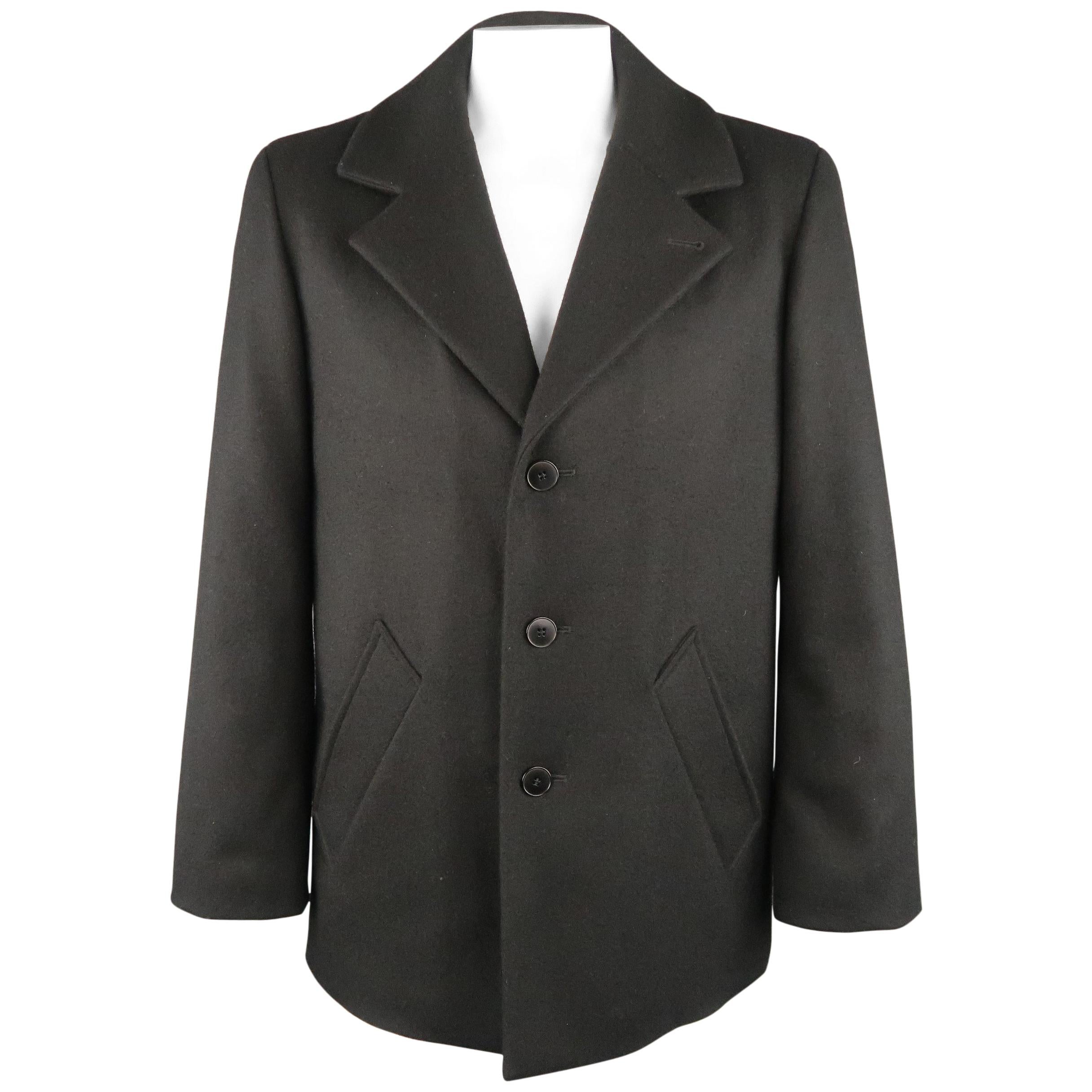 AGNES B. 44 Black Wool Slanted Pocket Pea Coat
