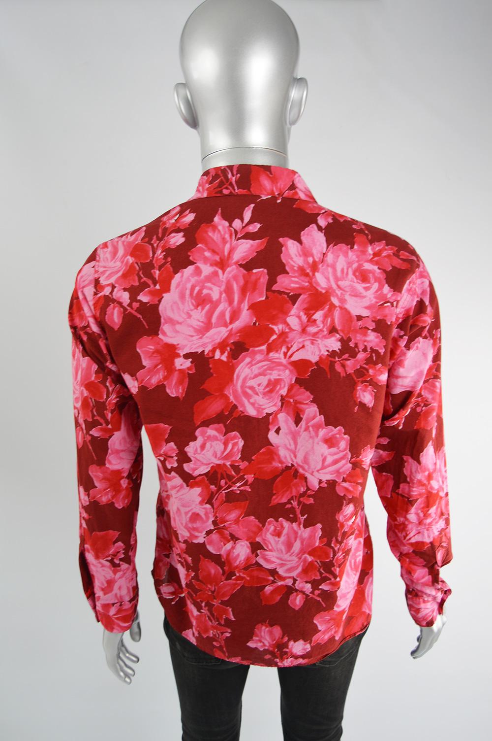 Agnes B Homme Vintage Men's Pink Floral Print Cotton Long Sleeve Shirt, 1990s For Sale 1