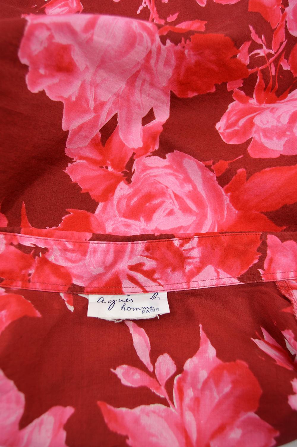 Agnes B Homme Vintage Men's Pink Floral Print Cotton Long Sleeve Shirt, 1990s For Sale 2
