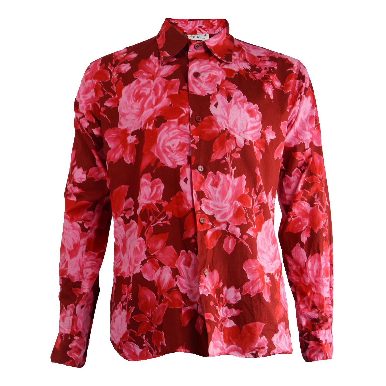 Agnes B Homme Vintage Men's Pink Floral Print Cotton Long Sleeve Shirt, 1990s For Sale