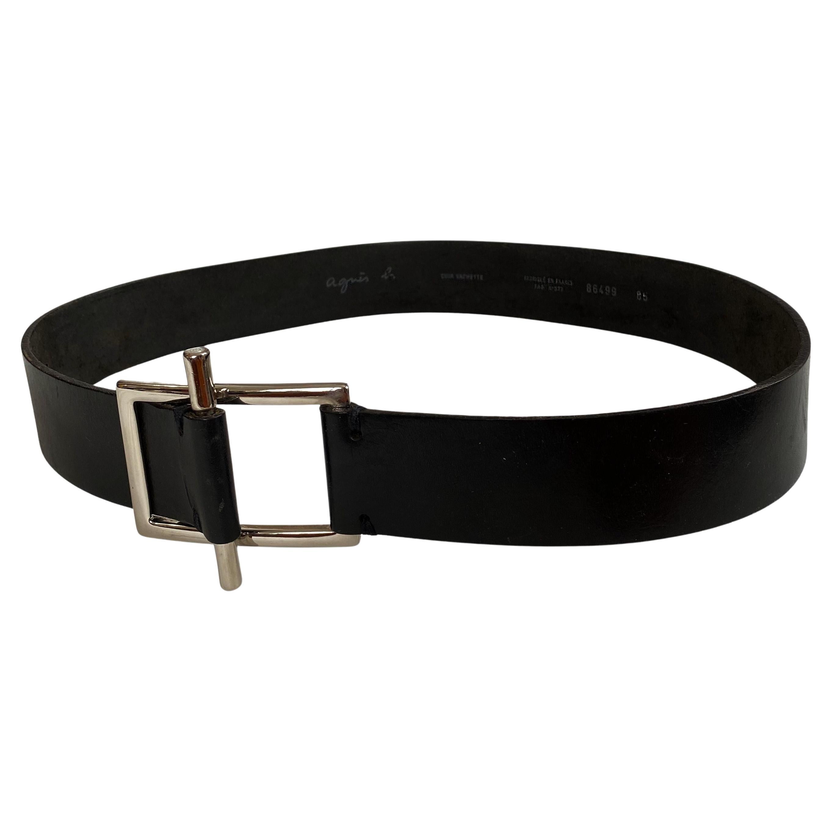 AGNÈS B. Made in France Black Leather Statement Toggle Belt   For Sale