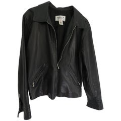 Agnès b. Paris Leslie Black Leather Moto Biker Jacket Made in France